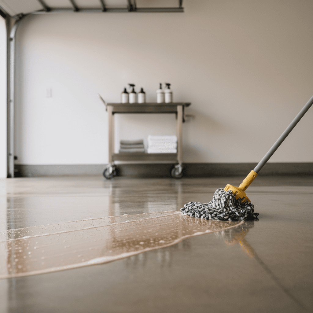 Professional floor mopping and deodorizing service in action
